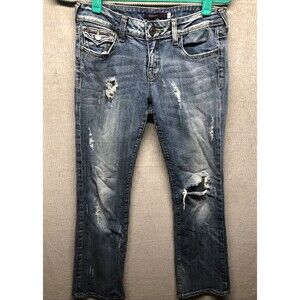 Vigoss Denim Jeans Size 5 Bootleg Factory Destroyed Embellished Pockets